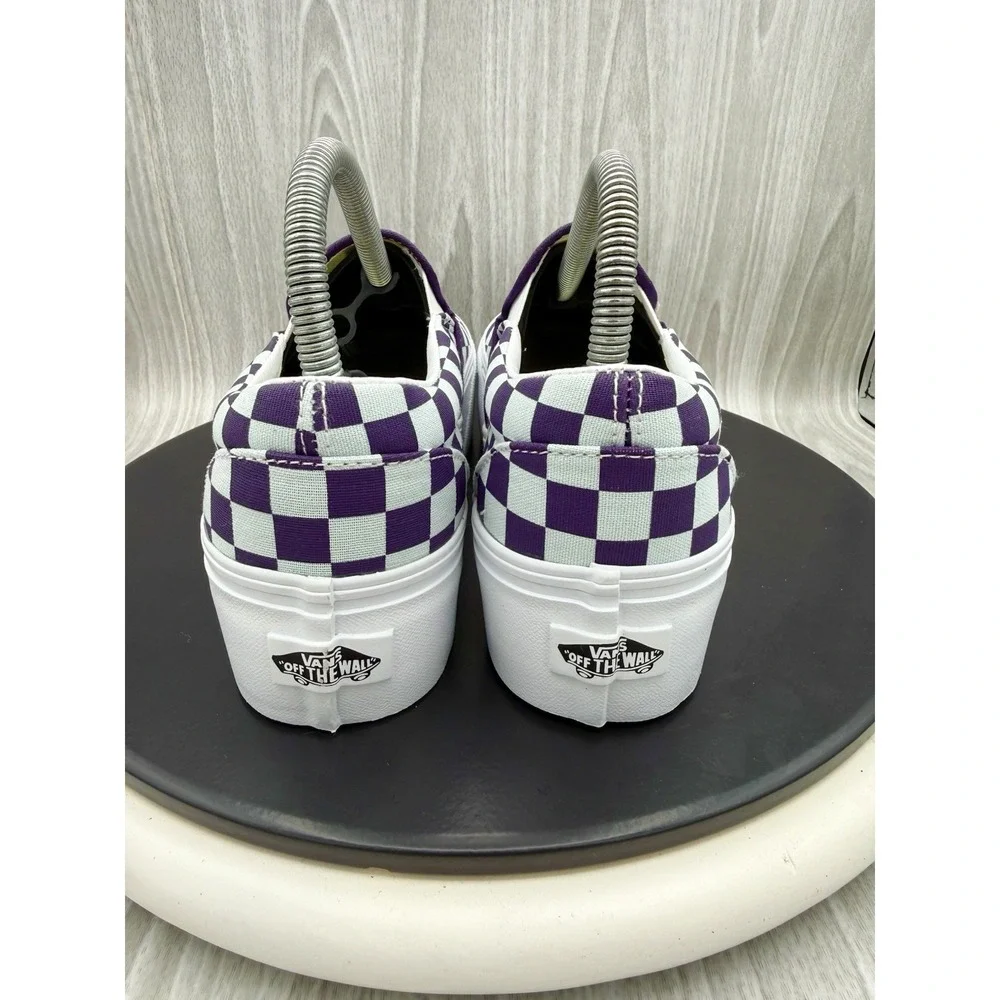 Vans Classic Slip On Stackform Checkerboard Womens Size 7.5 Purple Gray Platform